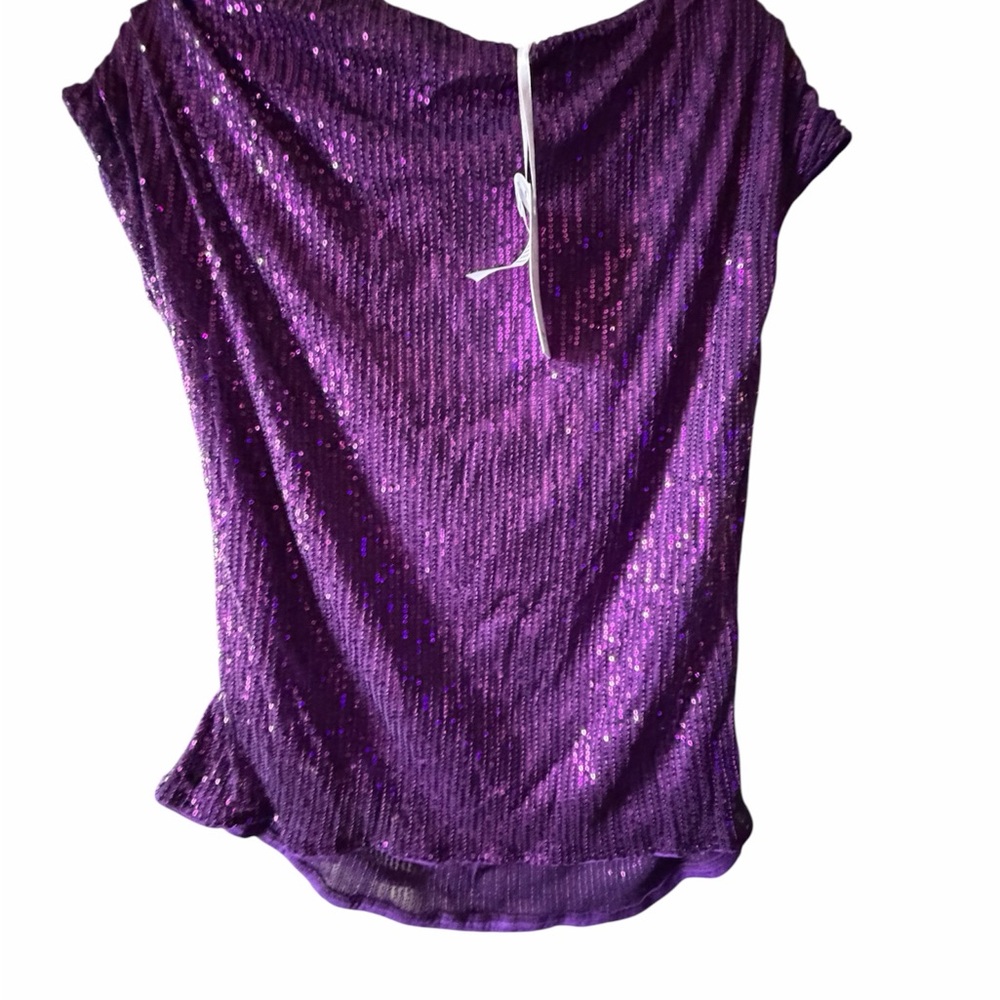 Grace Karin Purple Sequin Cowl Neck Blouse - Picture 3 of 10